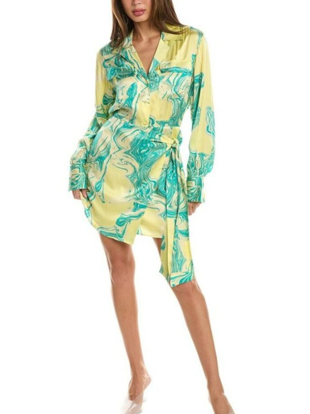 Equipment Fatima Tie Waist Long Sleeve Satin Mini Dress